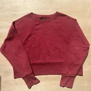 Red Nike Cropped Crewneck Hoodie Drop Shoulder Comfy Casual Baggy Dri-Fit Medium